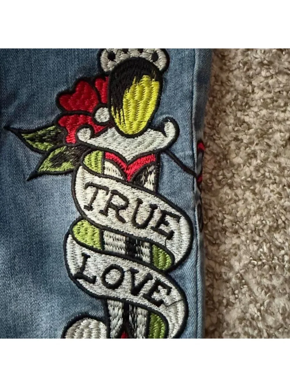 Ed Hardy Denim True Love Tattoo Graphic Flare Jeans Size 30